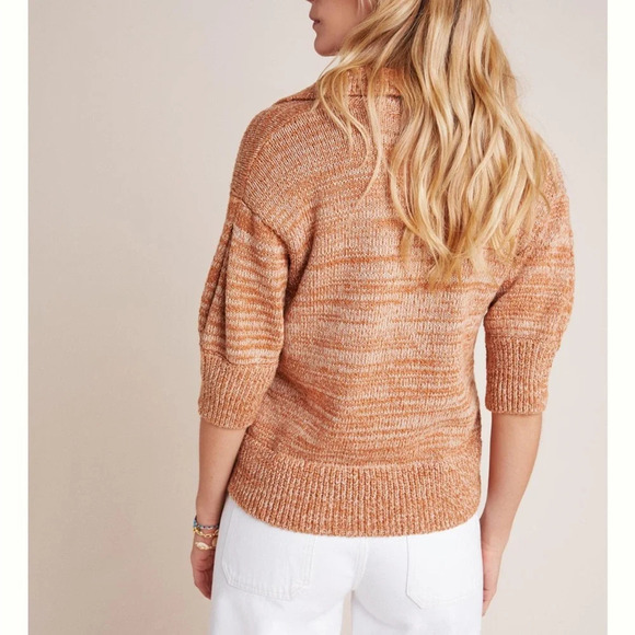 Anthropologie Carlotta Knit Sweater Pullover Rust Cream  Size M Boho Cottagecore - Picture 2 of 8